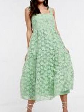 Coquette Sage Mint Green Floral Lace Dress with Tie Detail